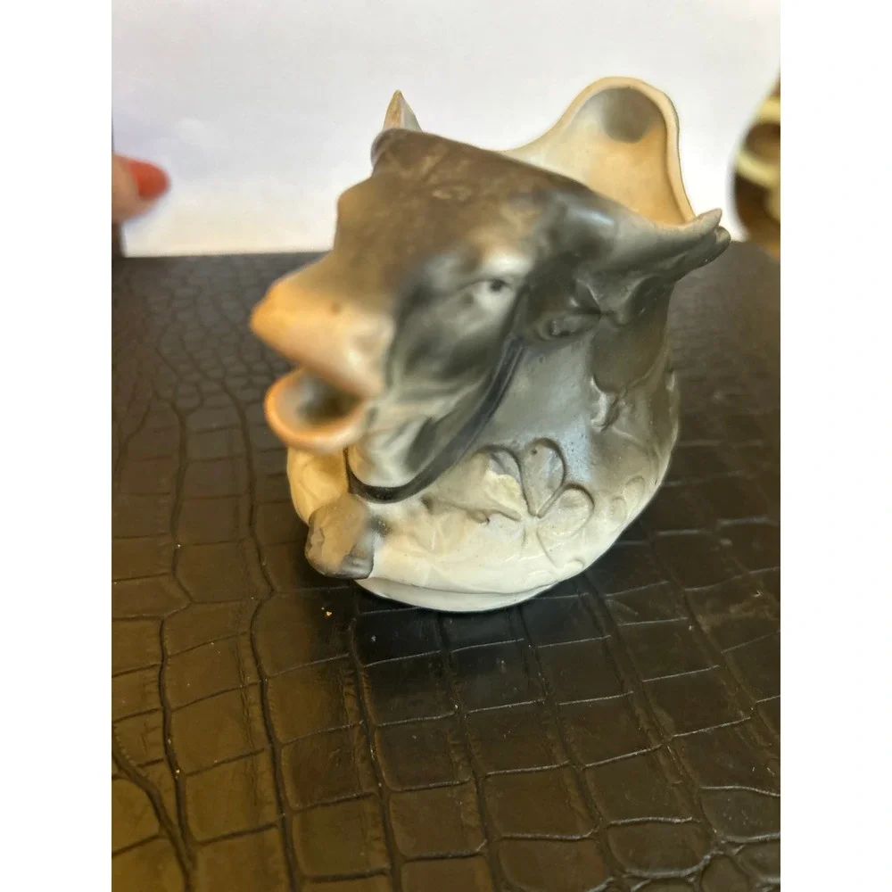 Vintage Ceramic Water Buffalo Creamer Pitcher Grey White Farmhouse Country Decor